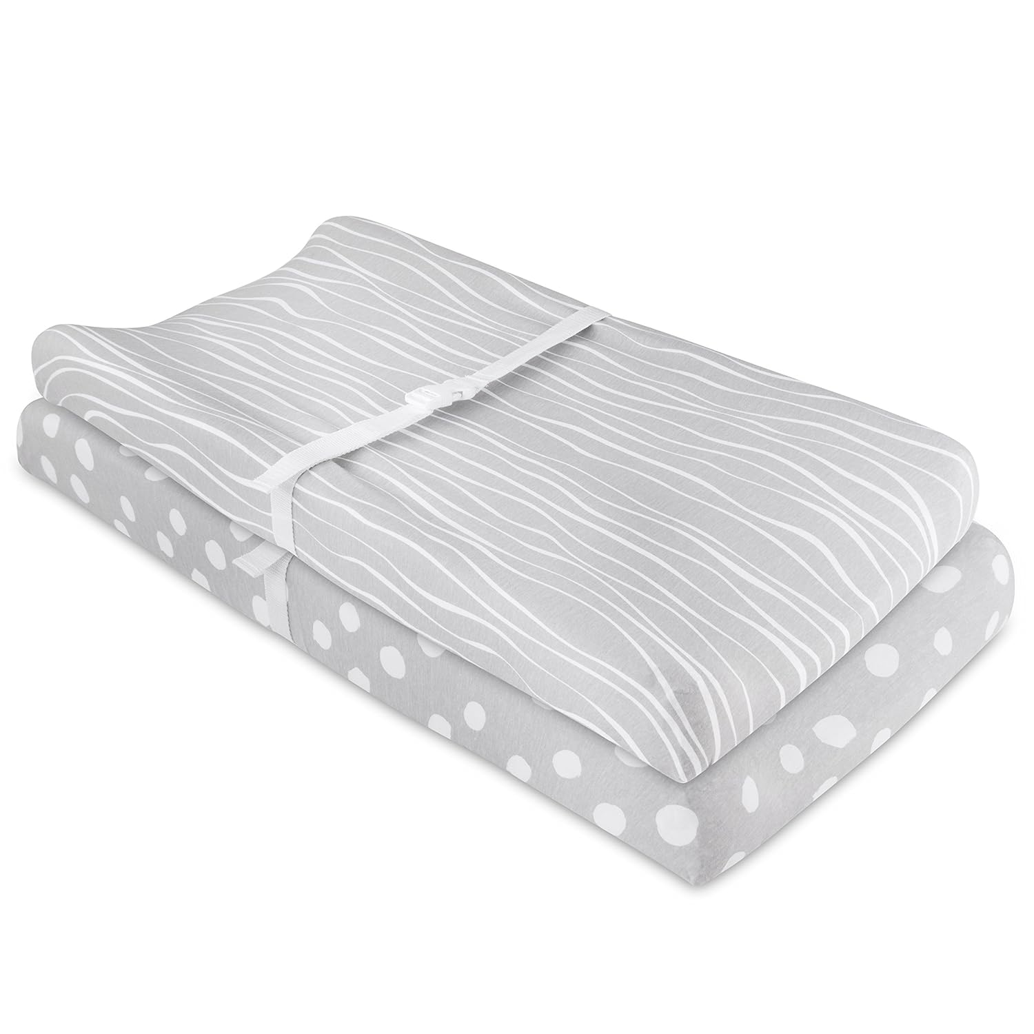 Changing Pad Cover Set Cradle Sheet 2 Pack Grey Abstract Stripes Dots