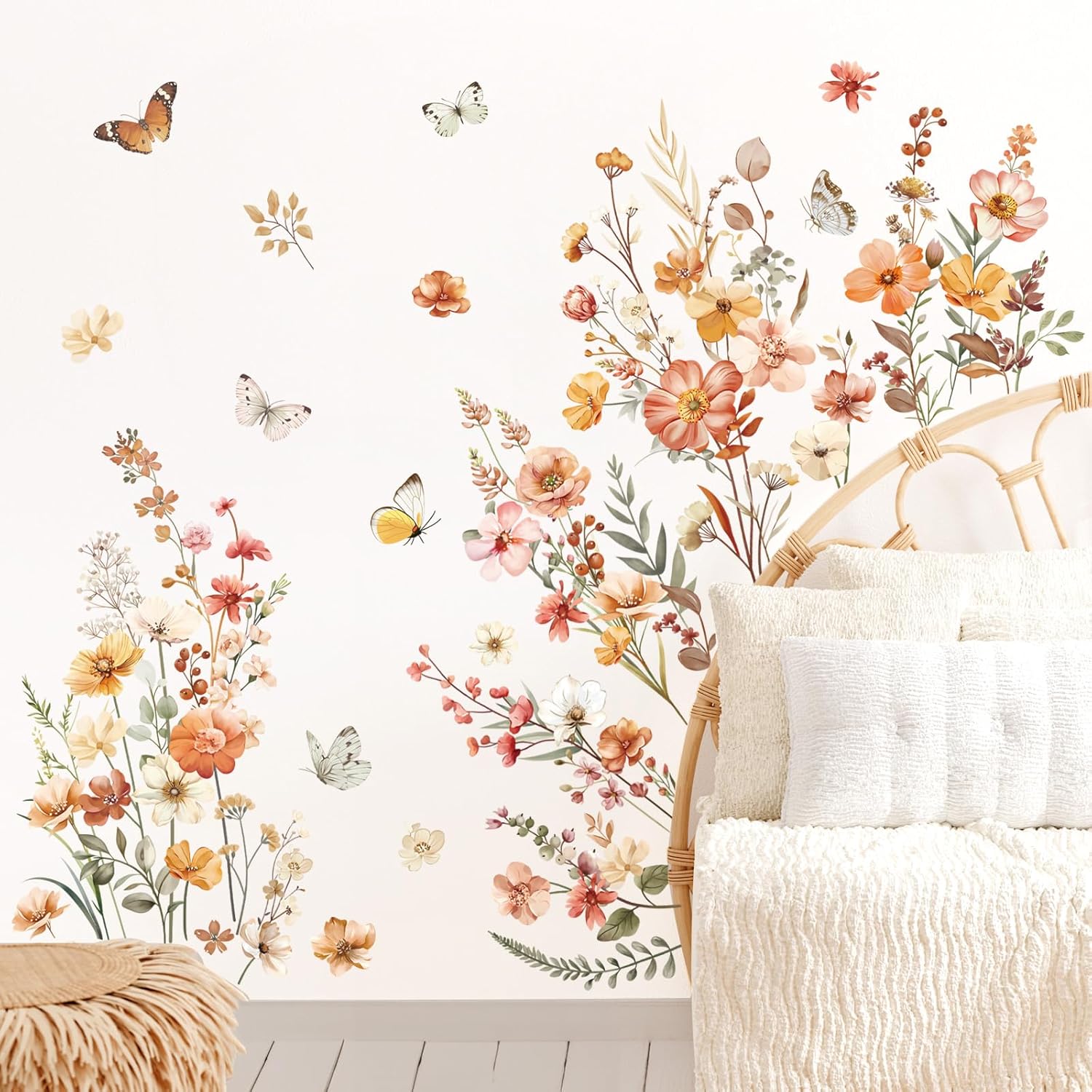 Boho Flower Wall Decals for Girls Room and Baby Nursery