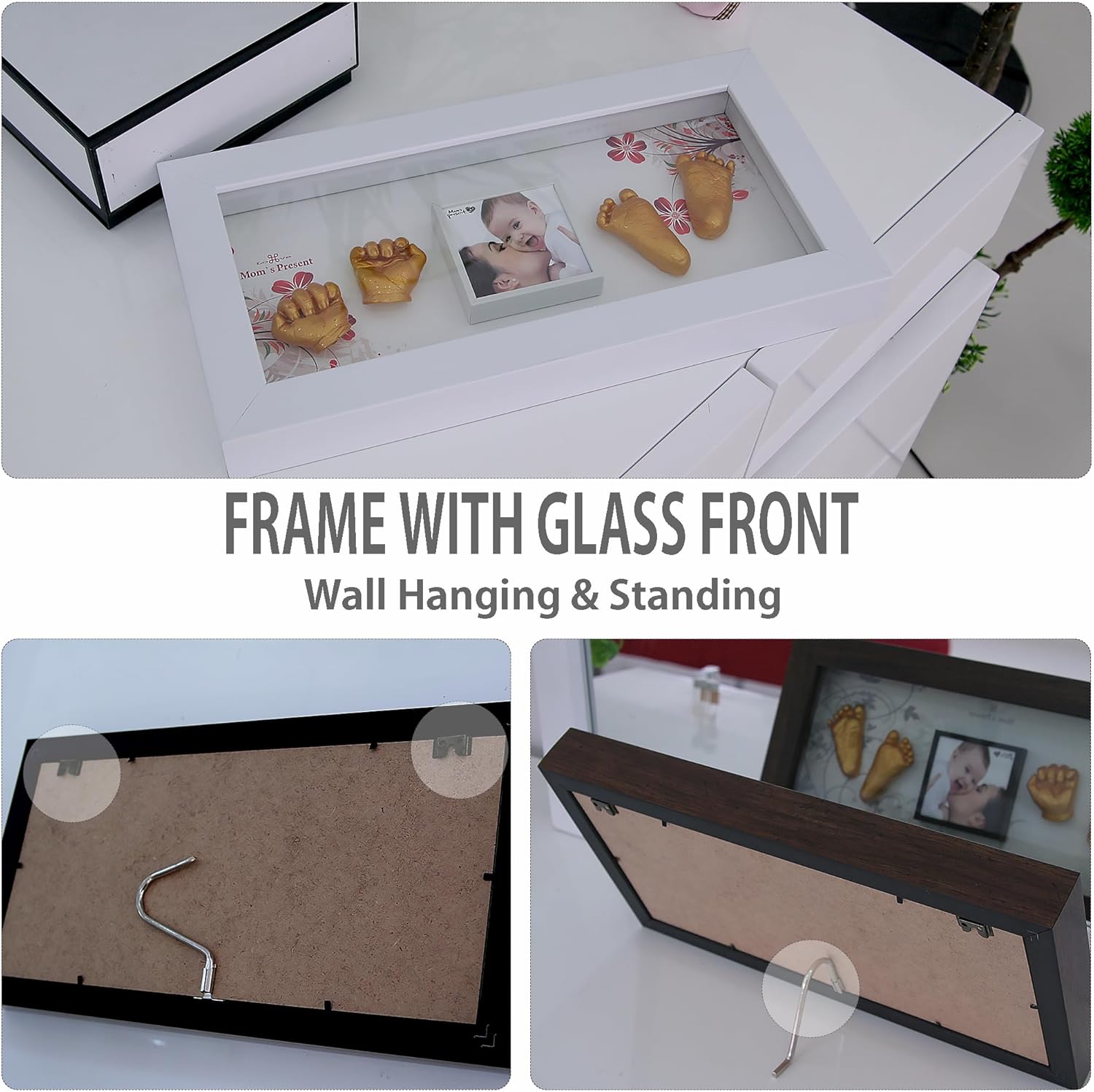 Love Moms Present Baby Hand Footprint Casting Kit with Silver Frame