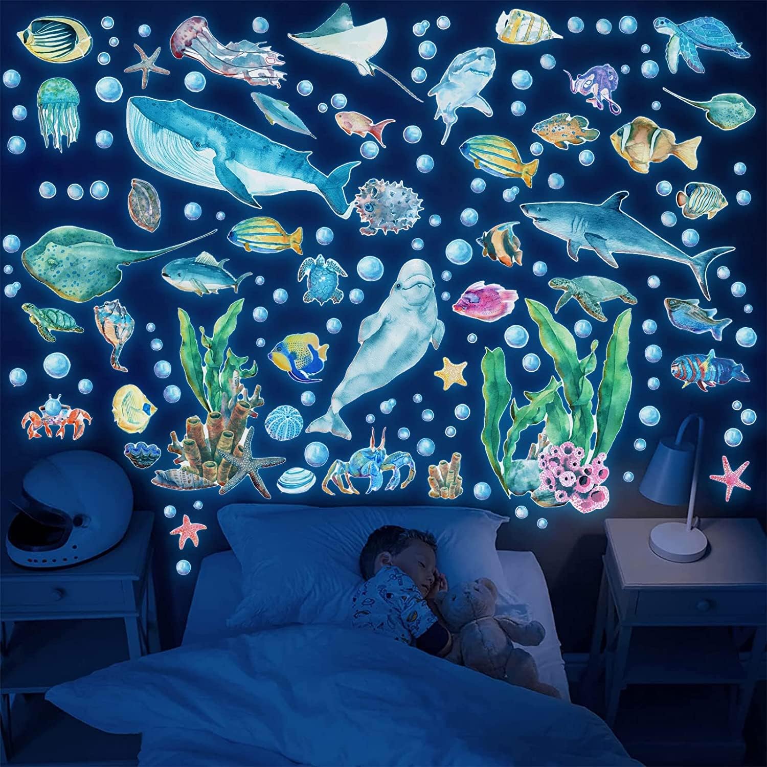 Glow in The Dark Ocean Wall Decals for Kids Room Decor
