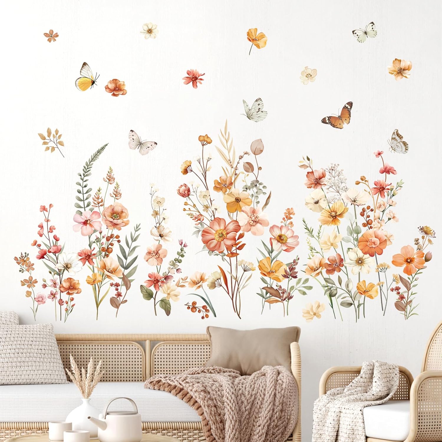 Boho Flower Wall Decals for Girls Room and Baby Nursery