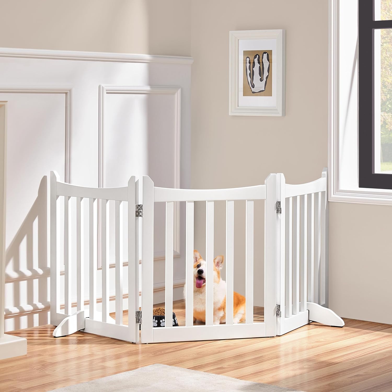 Yaheetech 24 Inch Pet Gate White Wooden 3 Panels