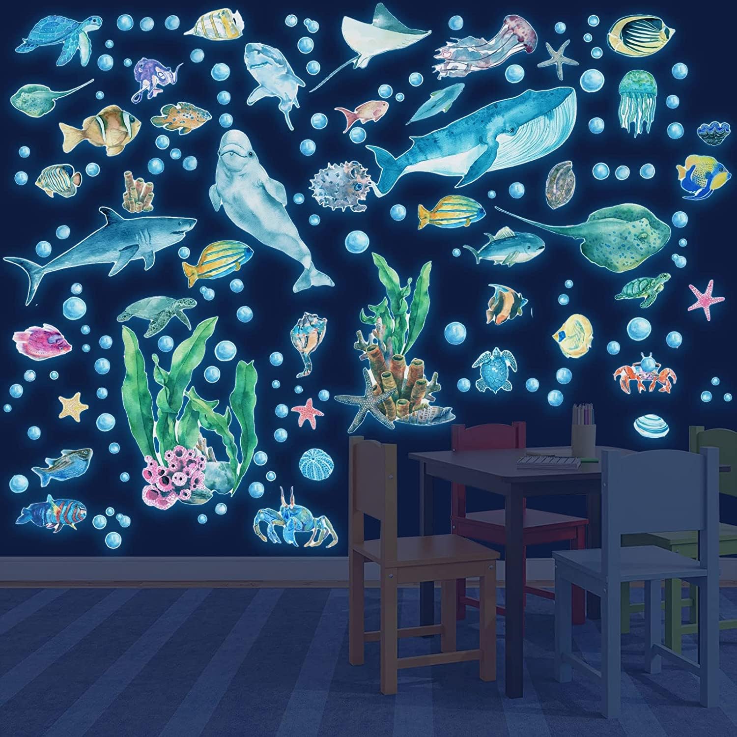 Glow in The Dark Ocean Wall Decals for Kids Room Decor