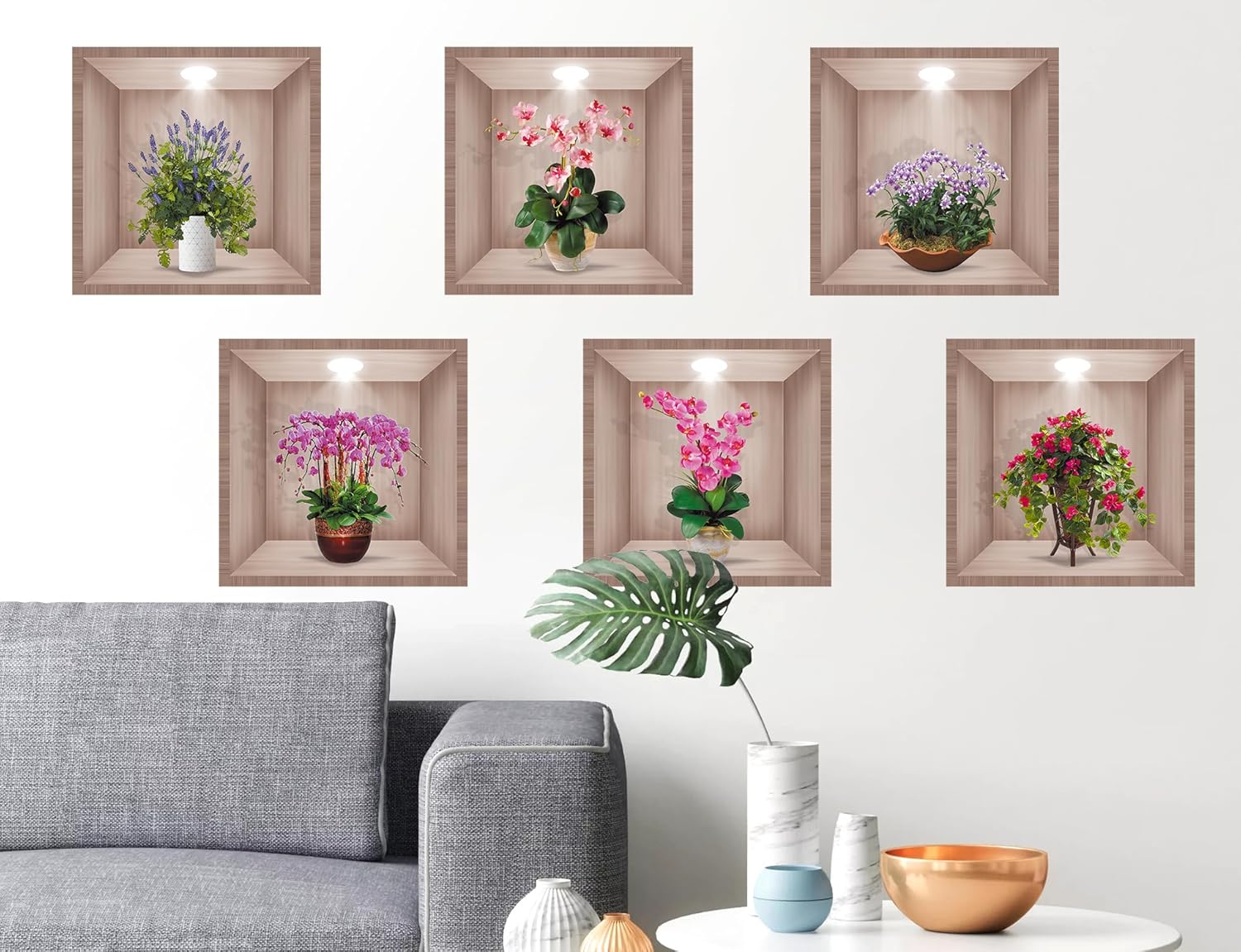 3D Green Plant Wall Decals Set of 6
