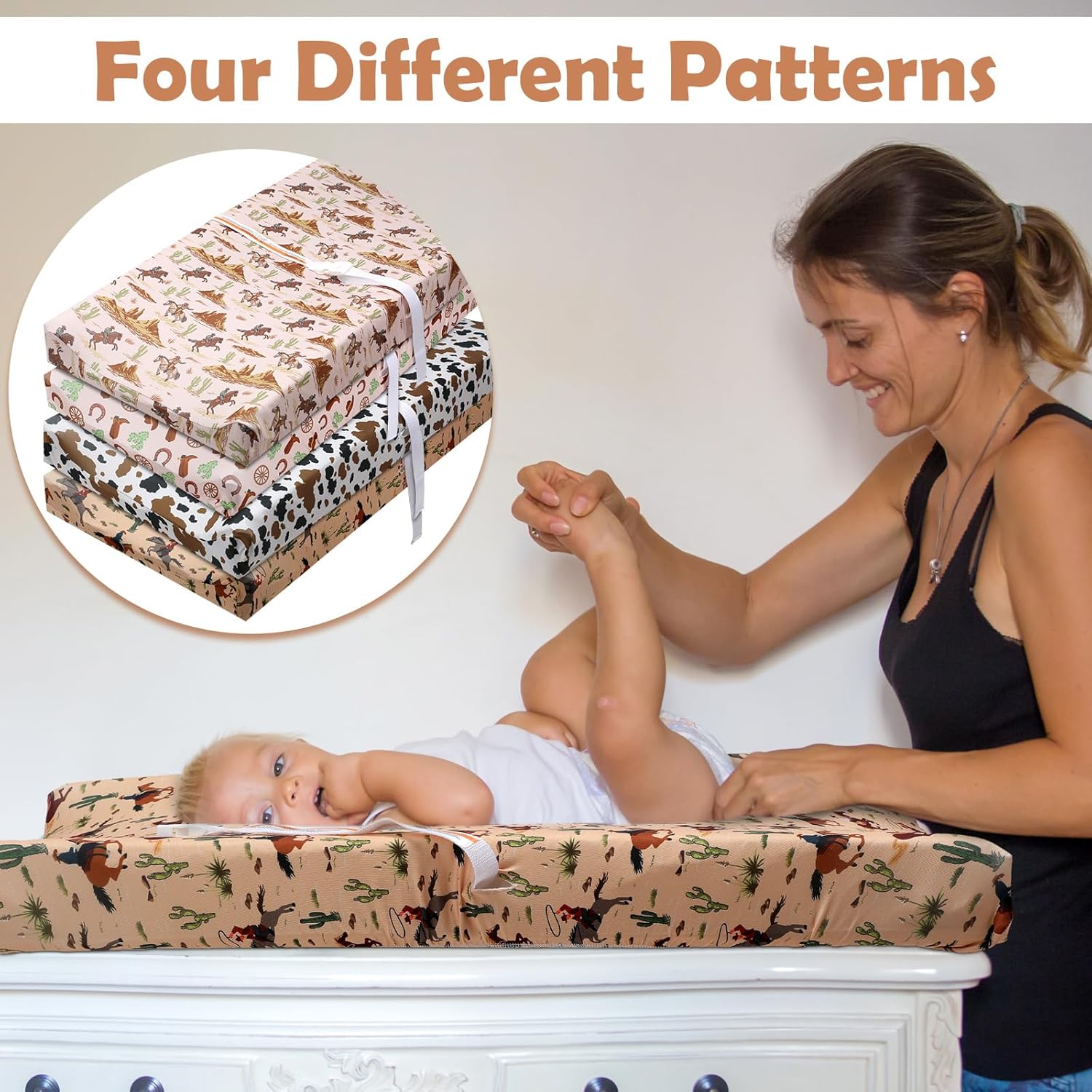 4 Pcs Western Pattern Baby Changing Pad Covers for Boys and Girls
