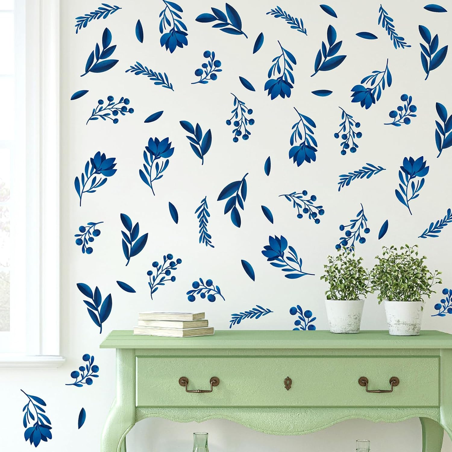 Blue Leaf Wall Stickers for Bedroom and Living Room Decor