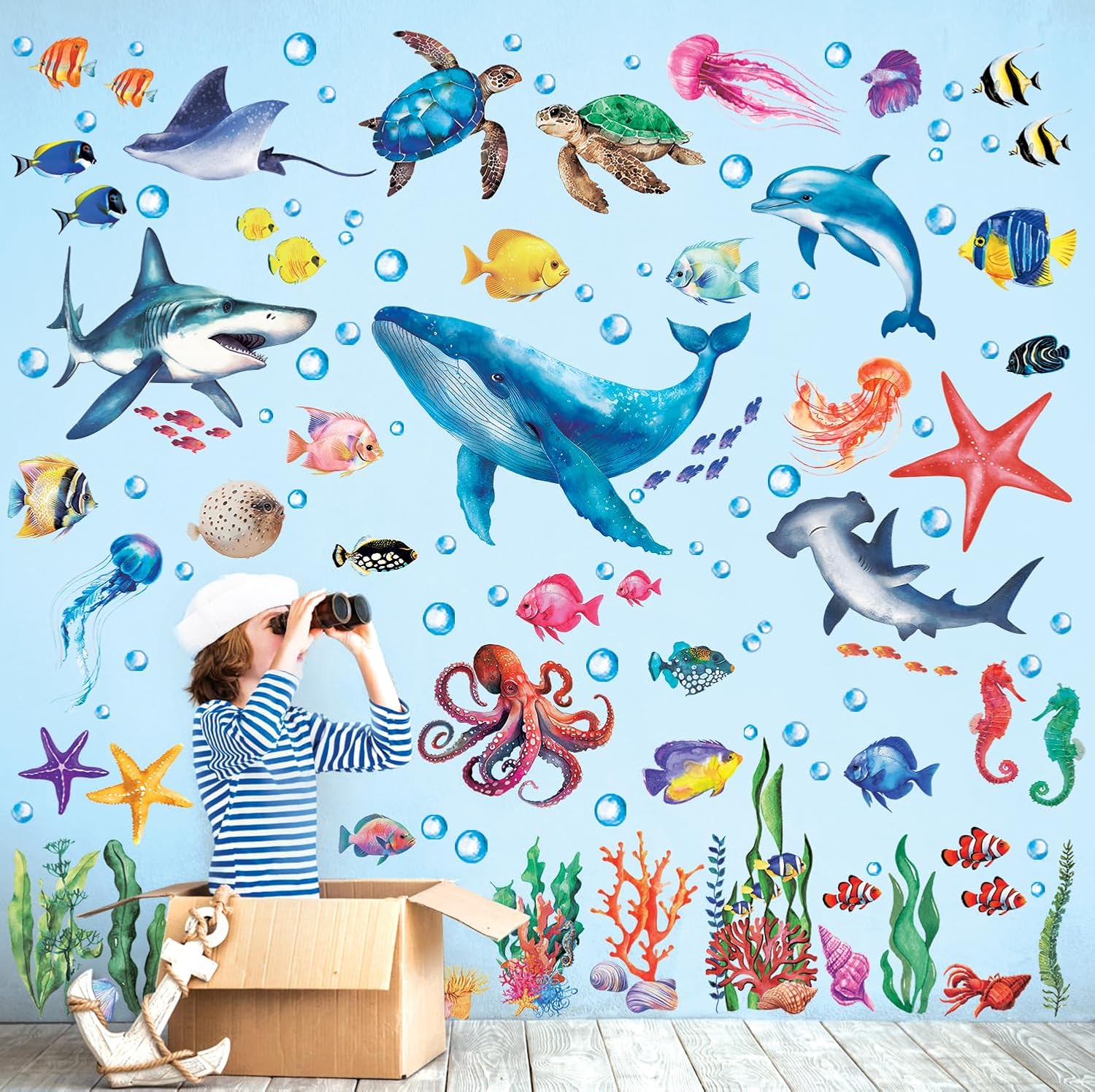DECOWALL DS12-8078 Sea Animals Wall Stickers for Kids