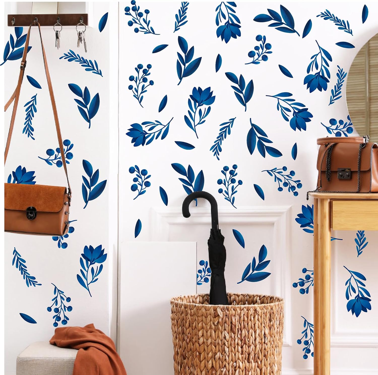 Blue Leaf Wall Stickers for Bedroom and Living Room Decor