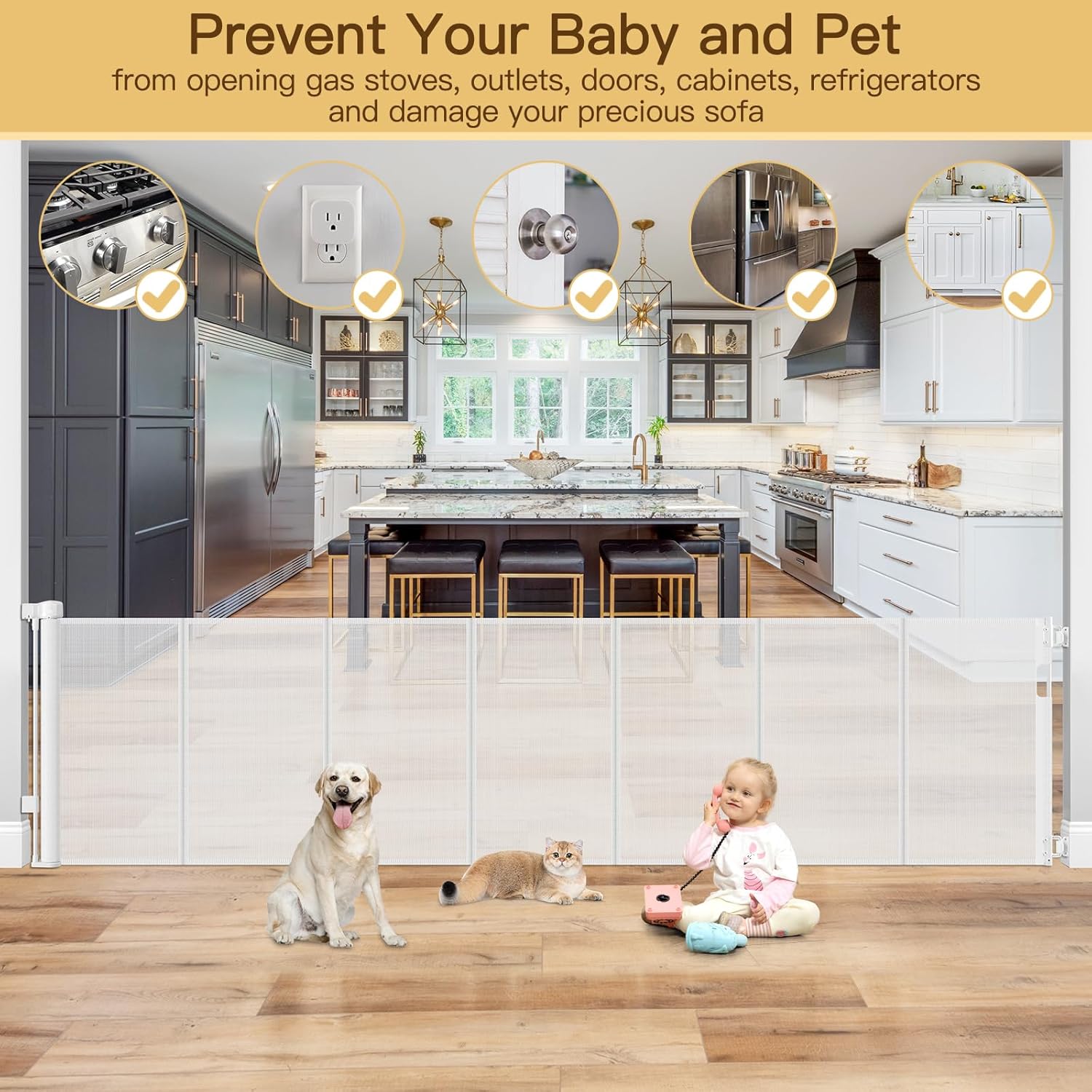 Reinforced Retractable Baby Gate 120 Inch Extra Wide