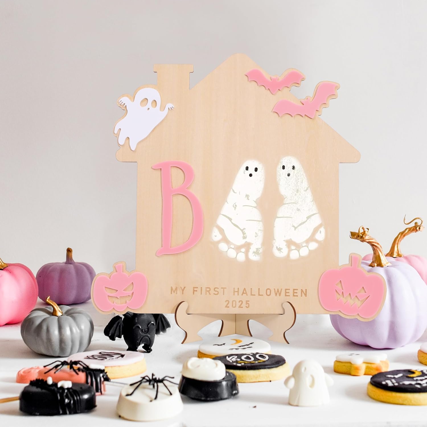 Halloween Footprint Art Sign My Little Boo Pink