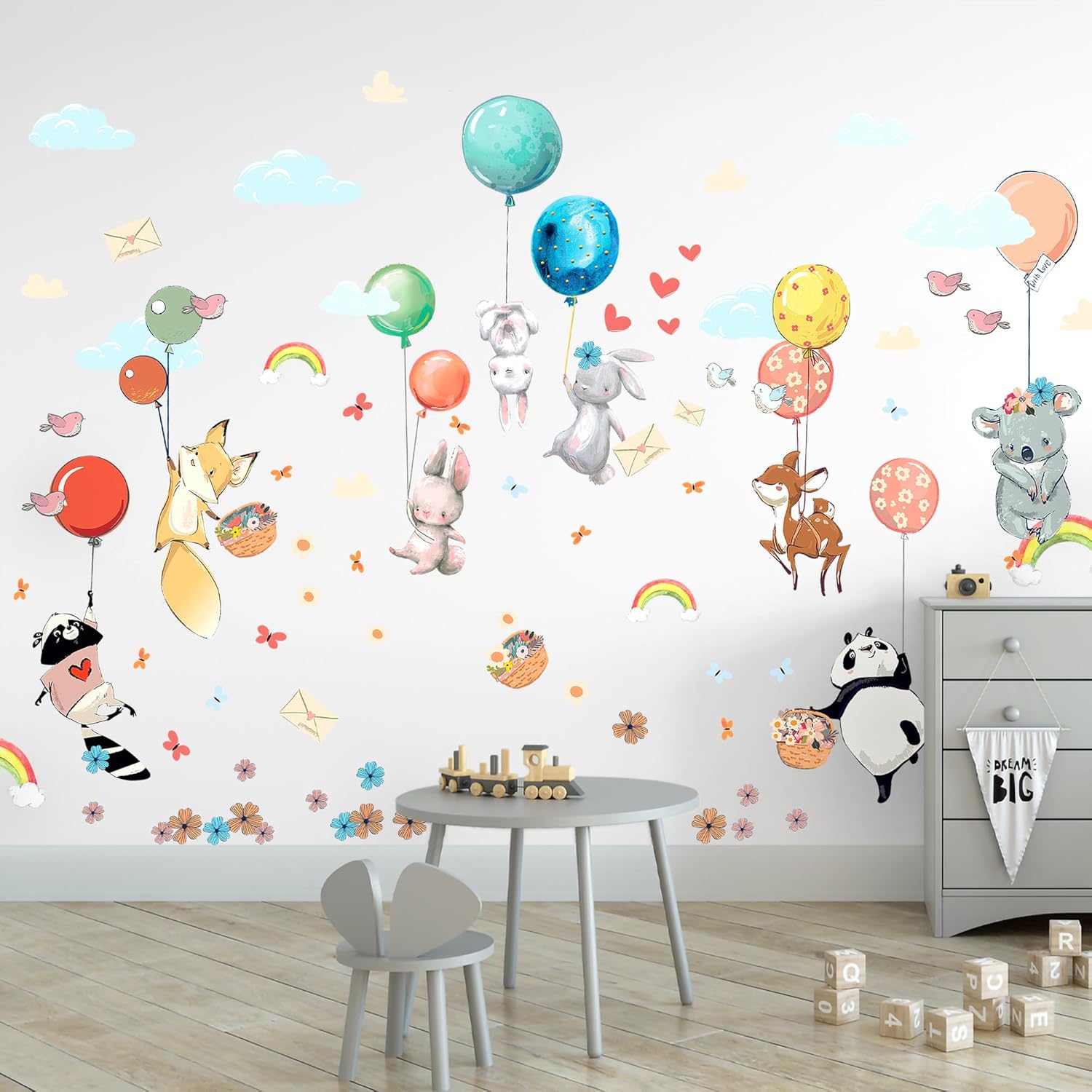 WS Wallpaper Hot Air Balloon Wall Decals - Animal Stickers for Kids Room