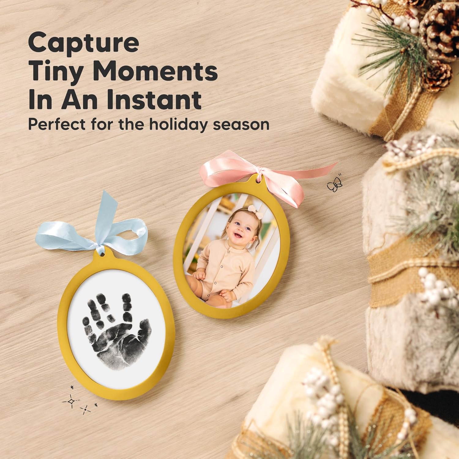 KeaBabies Personalized Baby Hand Footprint Ornament Kit