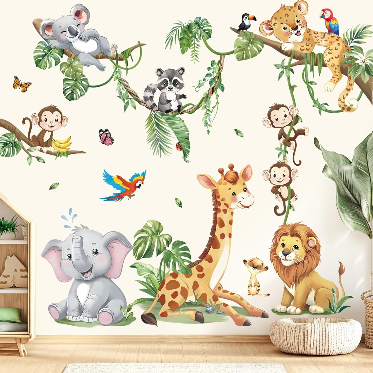 Safari Animals Tree Branch Wall Stickers for Kids Room Decor