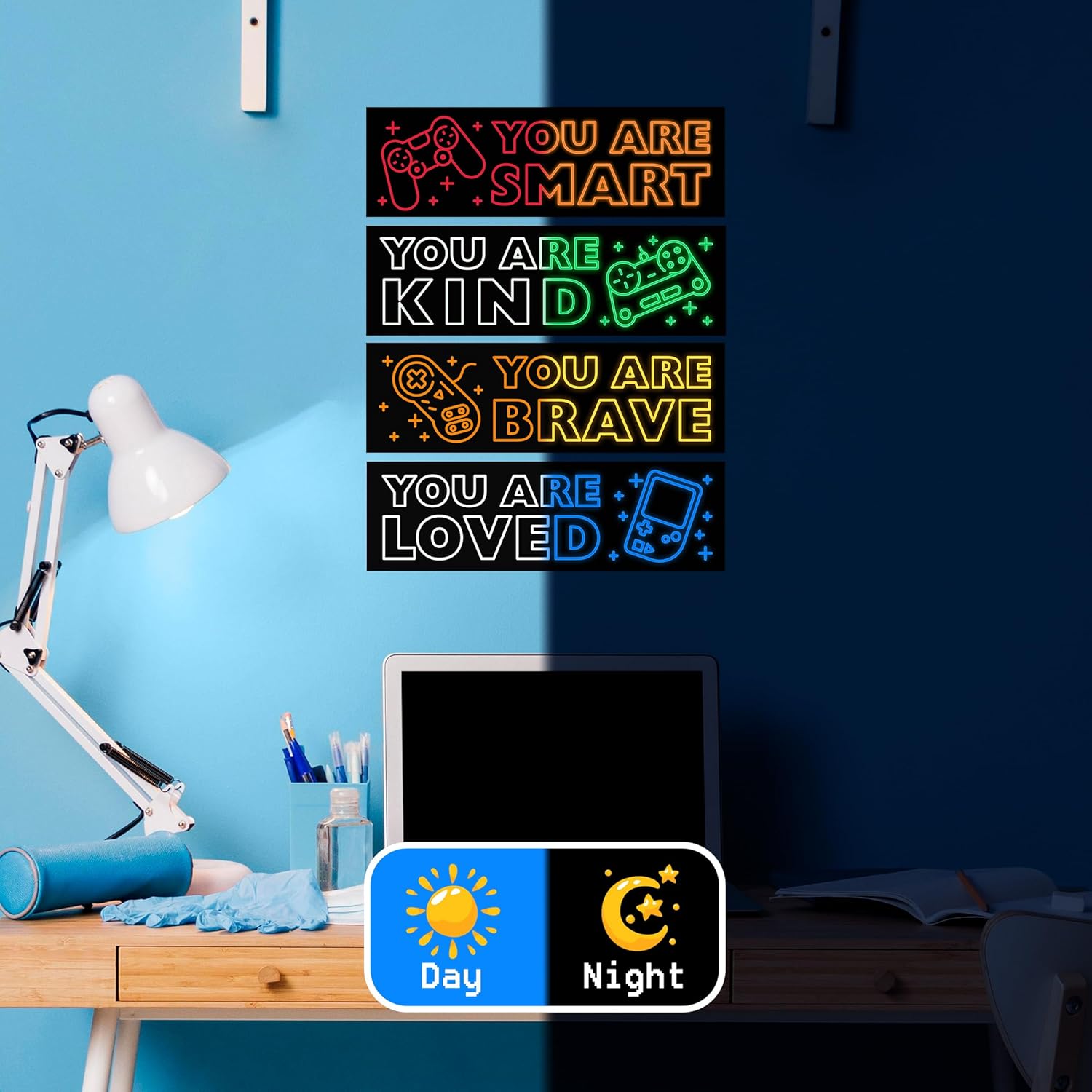 Game Wall Decals Glow in the Dark Gamer Sticker for Boys Room and Kids Bedroom