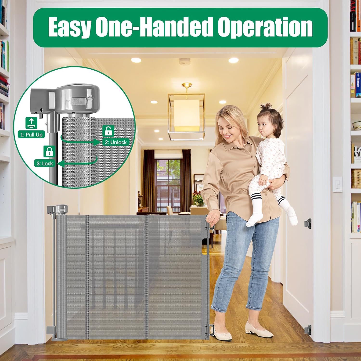 Reinforced Retractable Dog Gate 56 Inch Gray