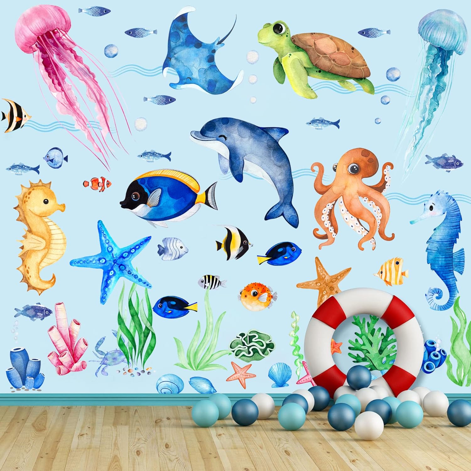 4 Sheets Ocean Fish Wall Decals Stickers for Kids Nursery Decor