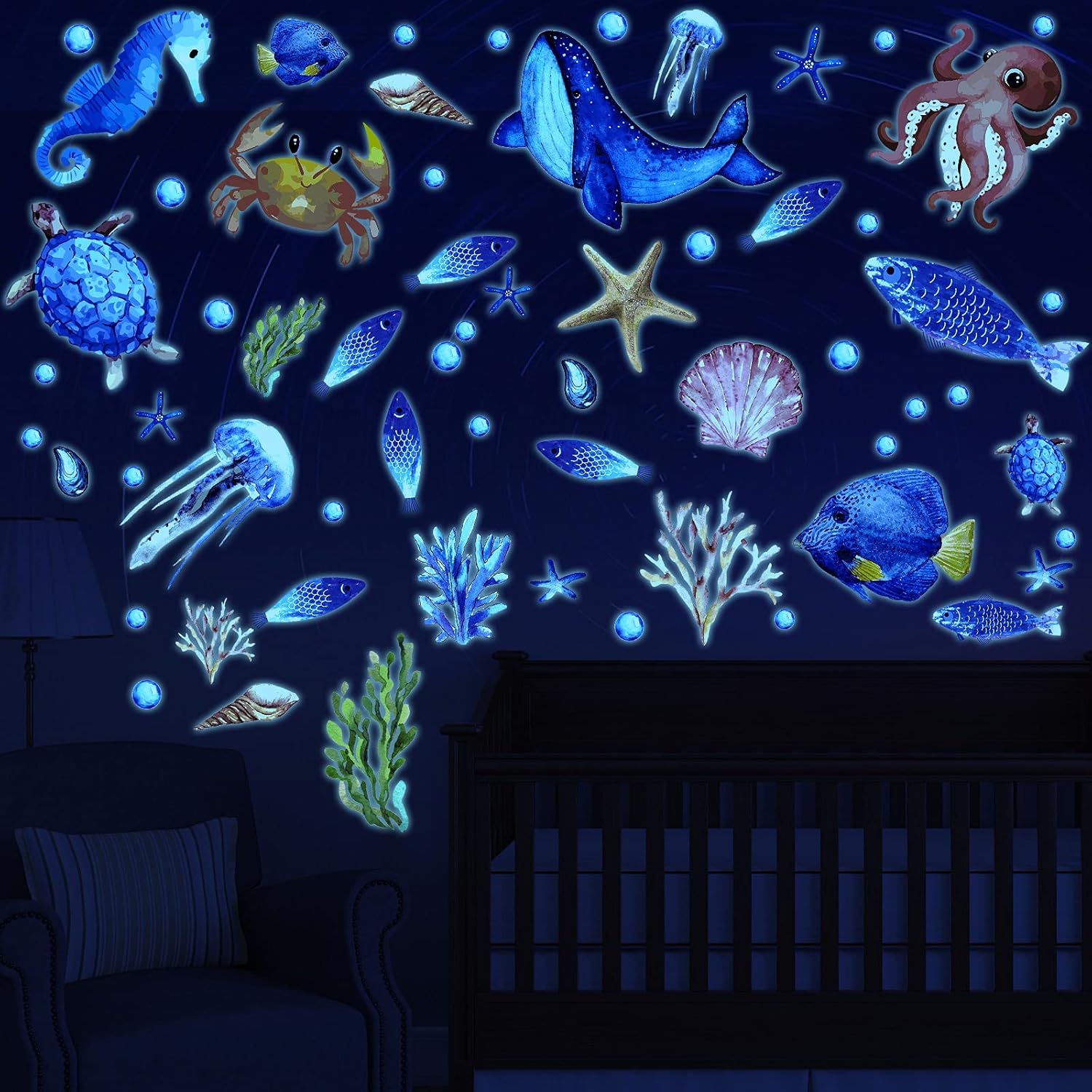 Zonon 97 Pcs Glow in the Dark Ocean Wall Decals