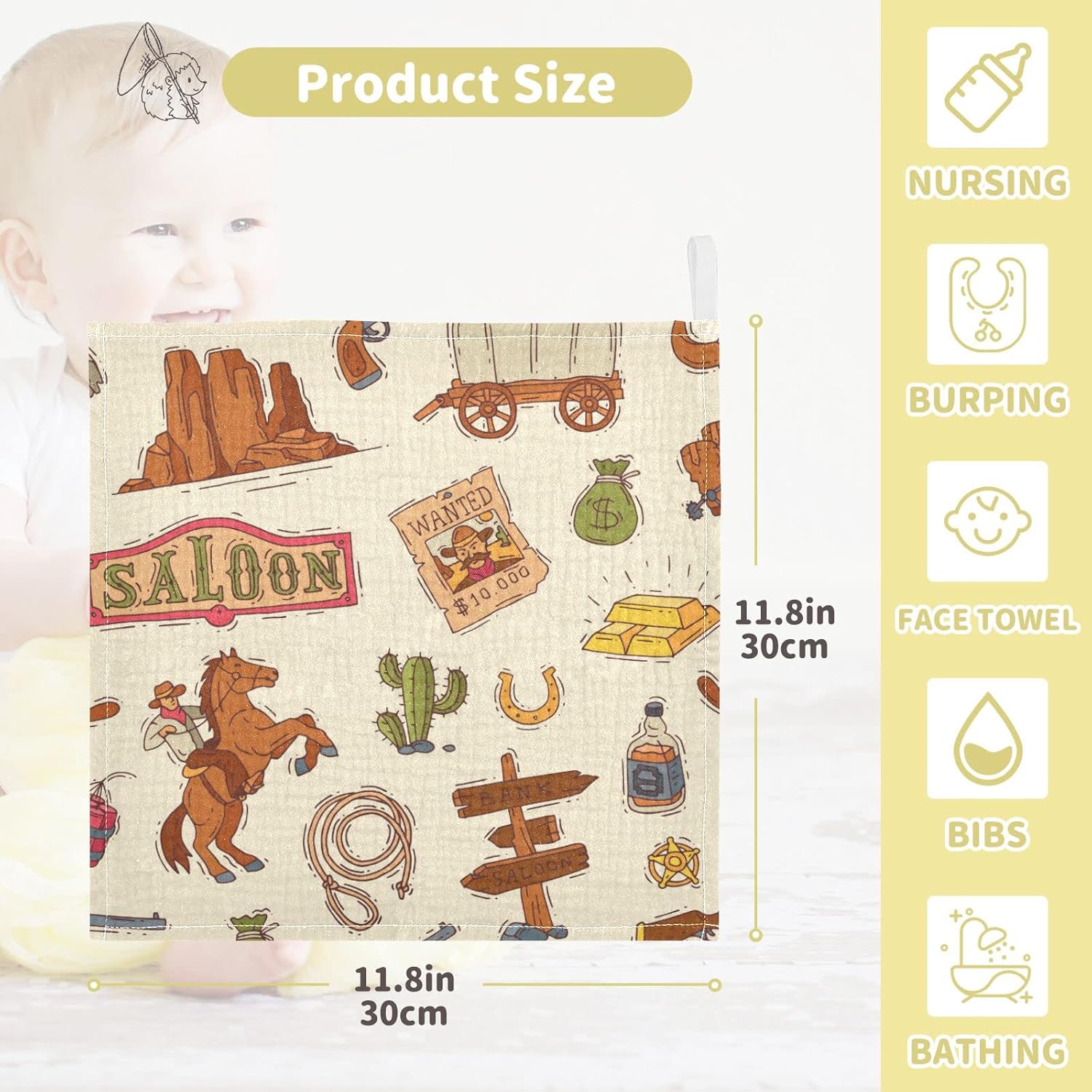 WIFIU Cowboy Sheriff Baby Burp Cloths 3 Pack