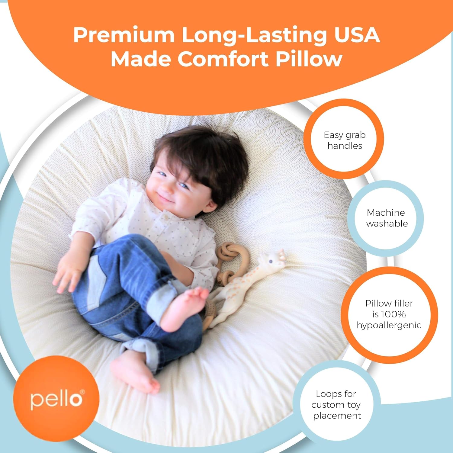 Pello Multi-use Luxe Toddler Floor Pillow Play Mat Lounger White Floral