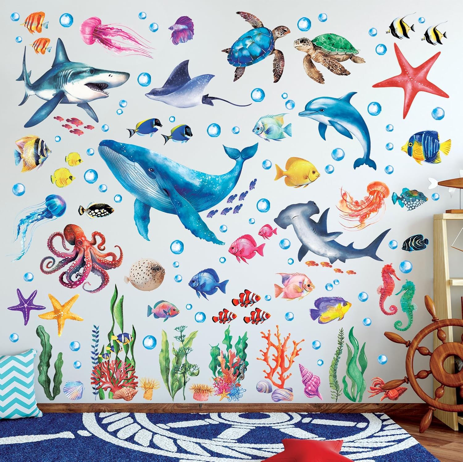 DECOWALL DS12-8078 Sea Animals Wall Stickers for Kids