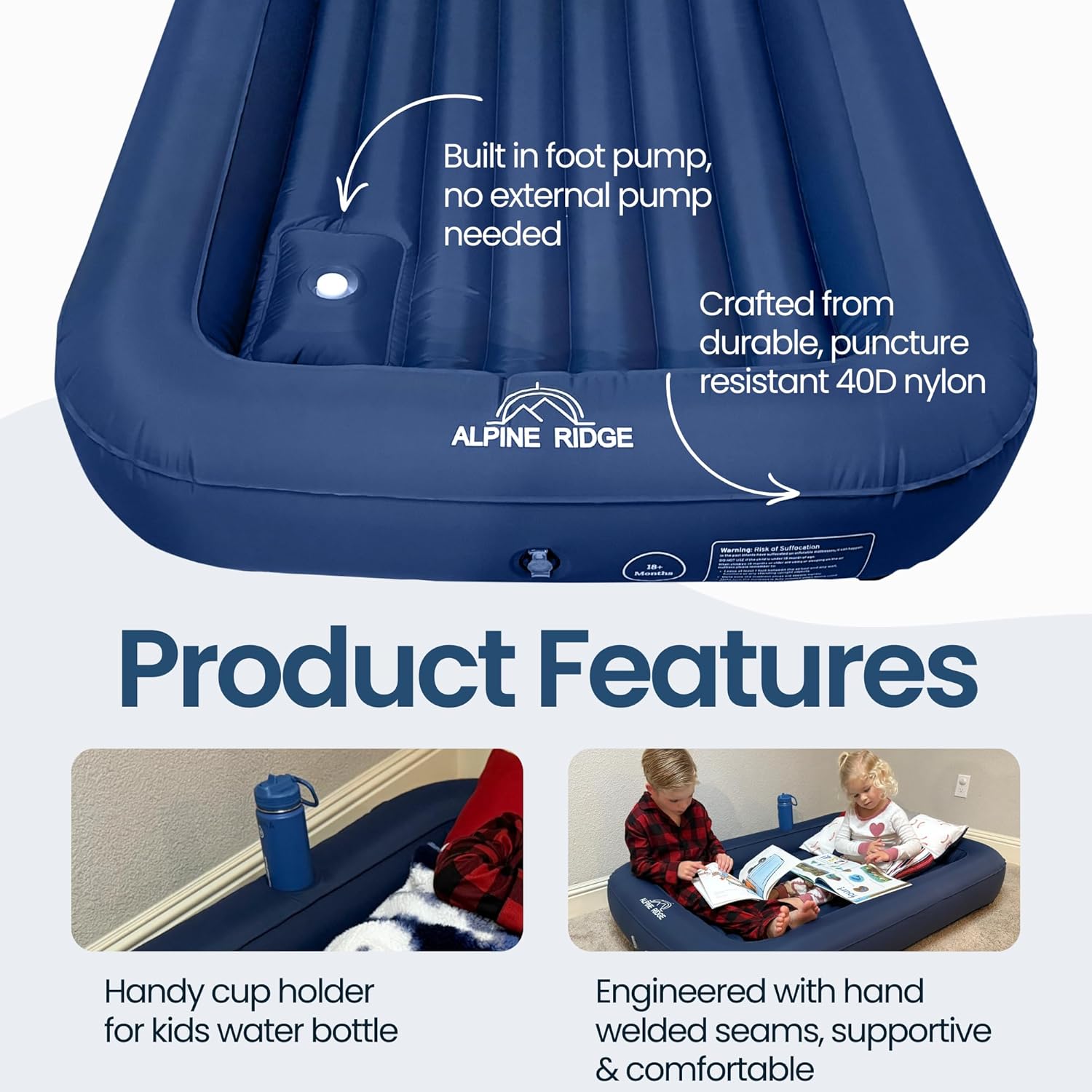 Alpine Ridge Toddler Travel Bed with 4-Sided Bumpers