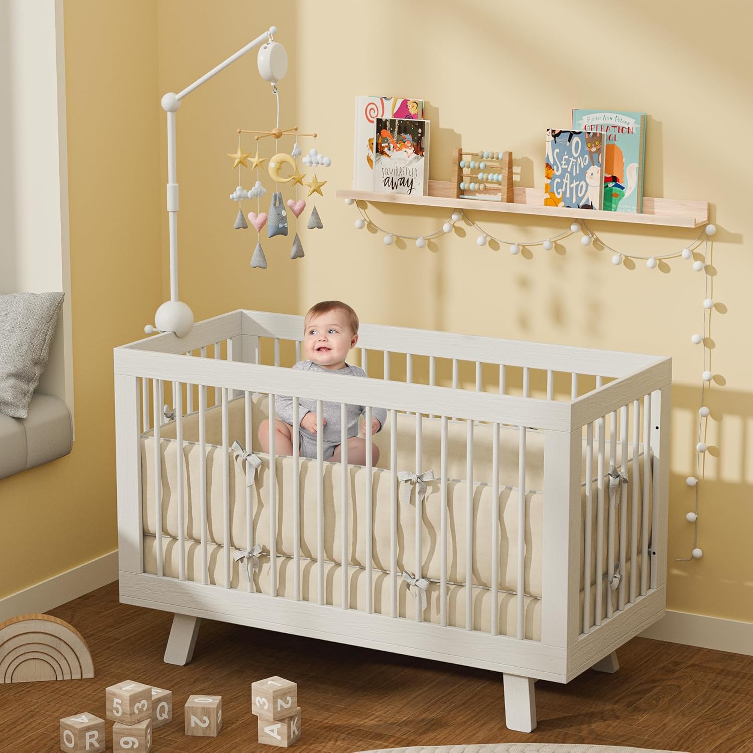 GIJIR Crib Mobile Arm with Music Box 325 Inch White Stand