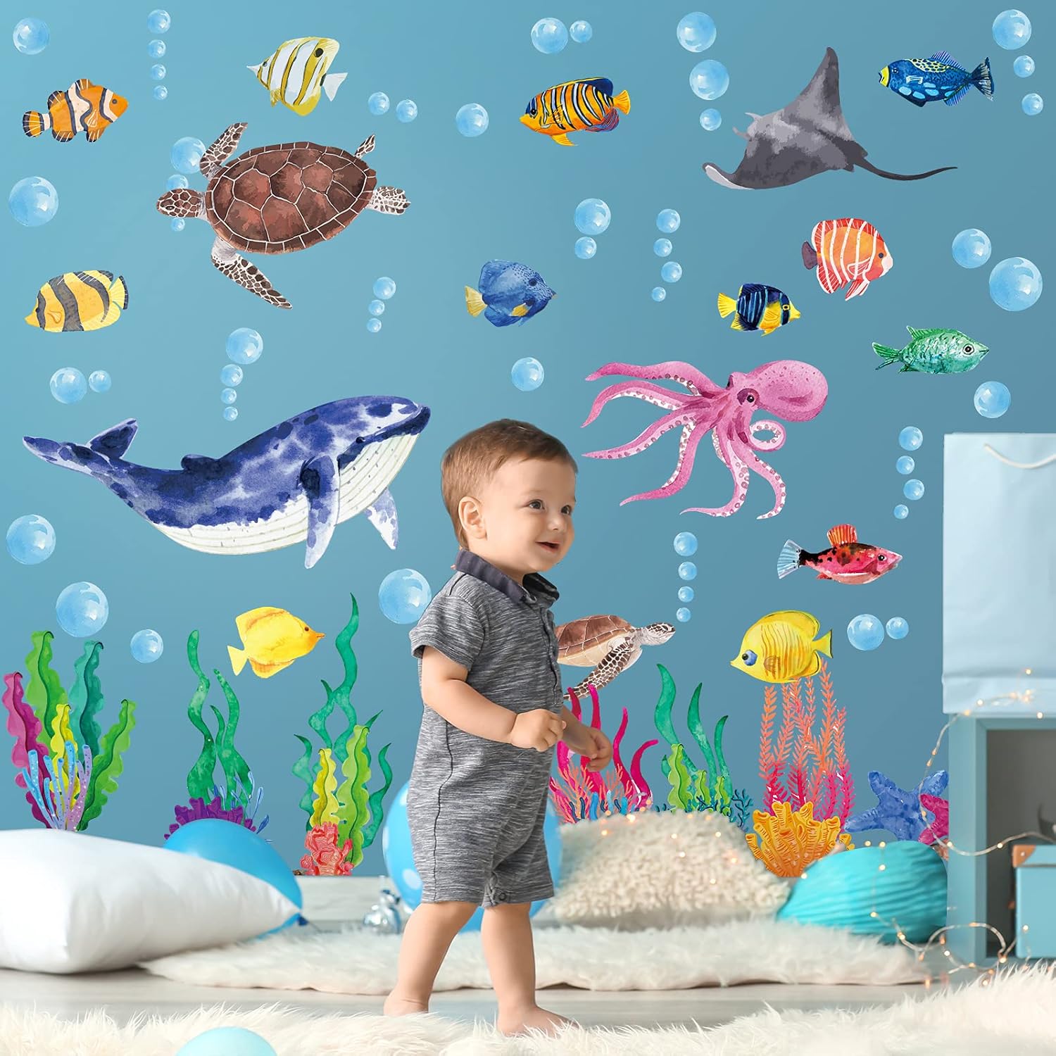 114 Piece Ocean Fish Wall Decals - Under The Sea Decor