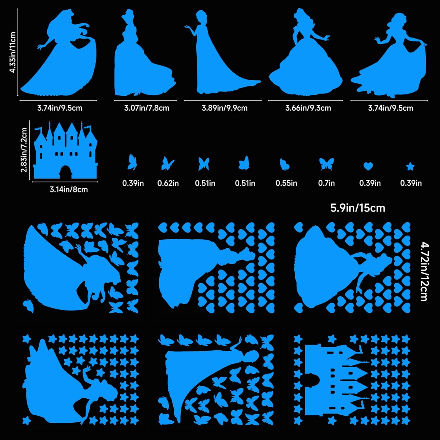Glow in The Dark Princess Castle Wall Sticker Set