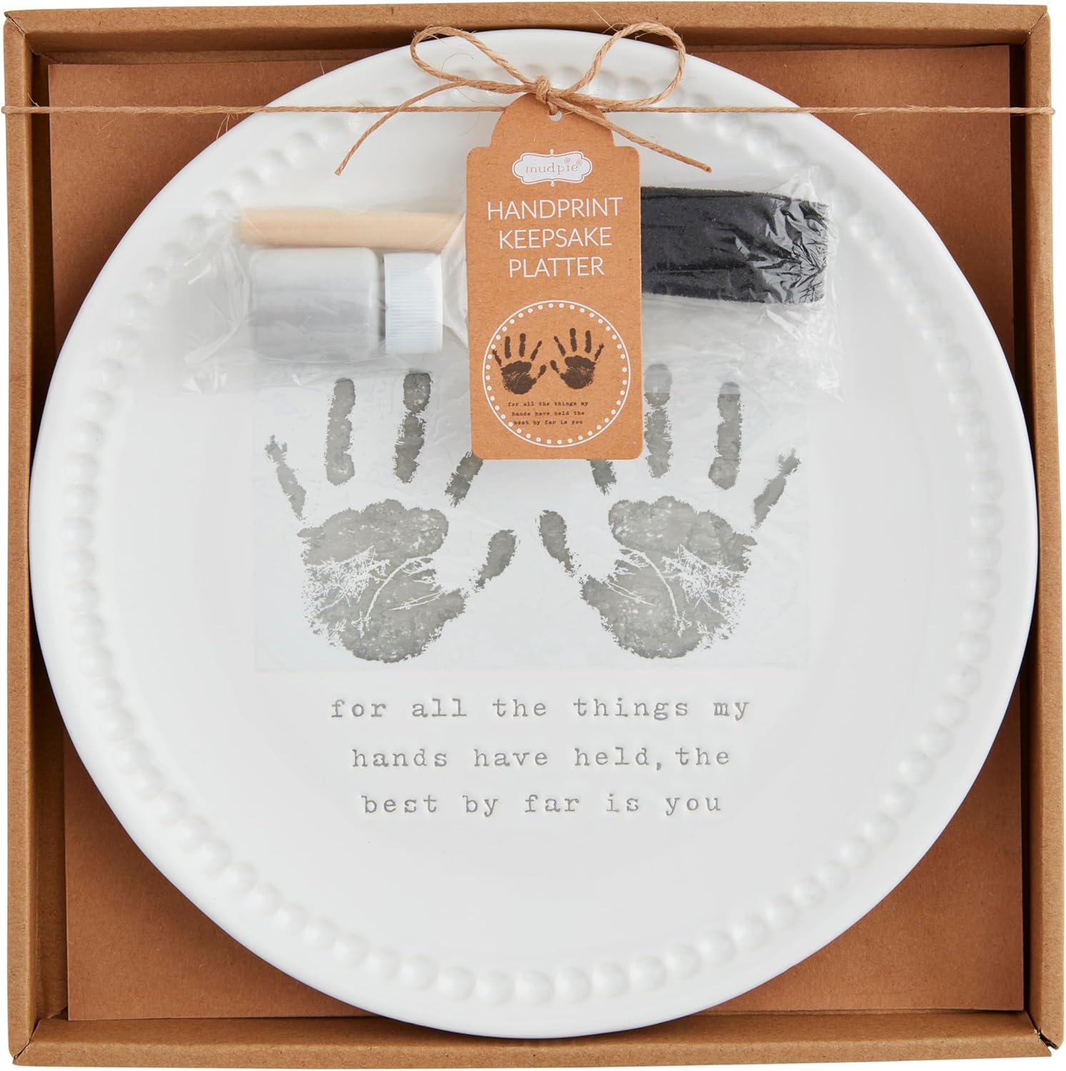 Mud Pie 10 Inch Handprint Keepsake Platter White