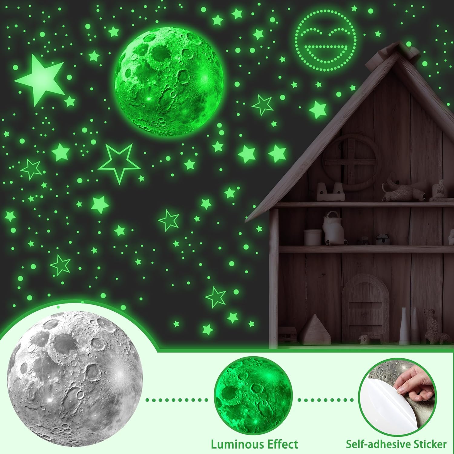 Glow in the Dark Stars and Moon Sticker for Wall and Ceiling Decor