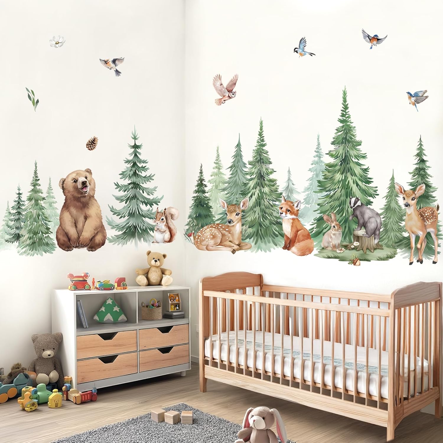Wondever Large Pine Tree Animals Wall Stickers