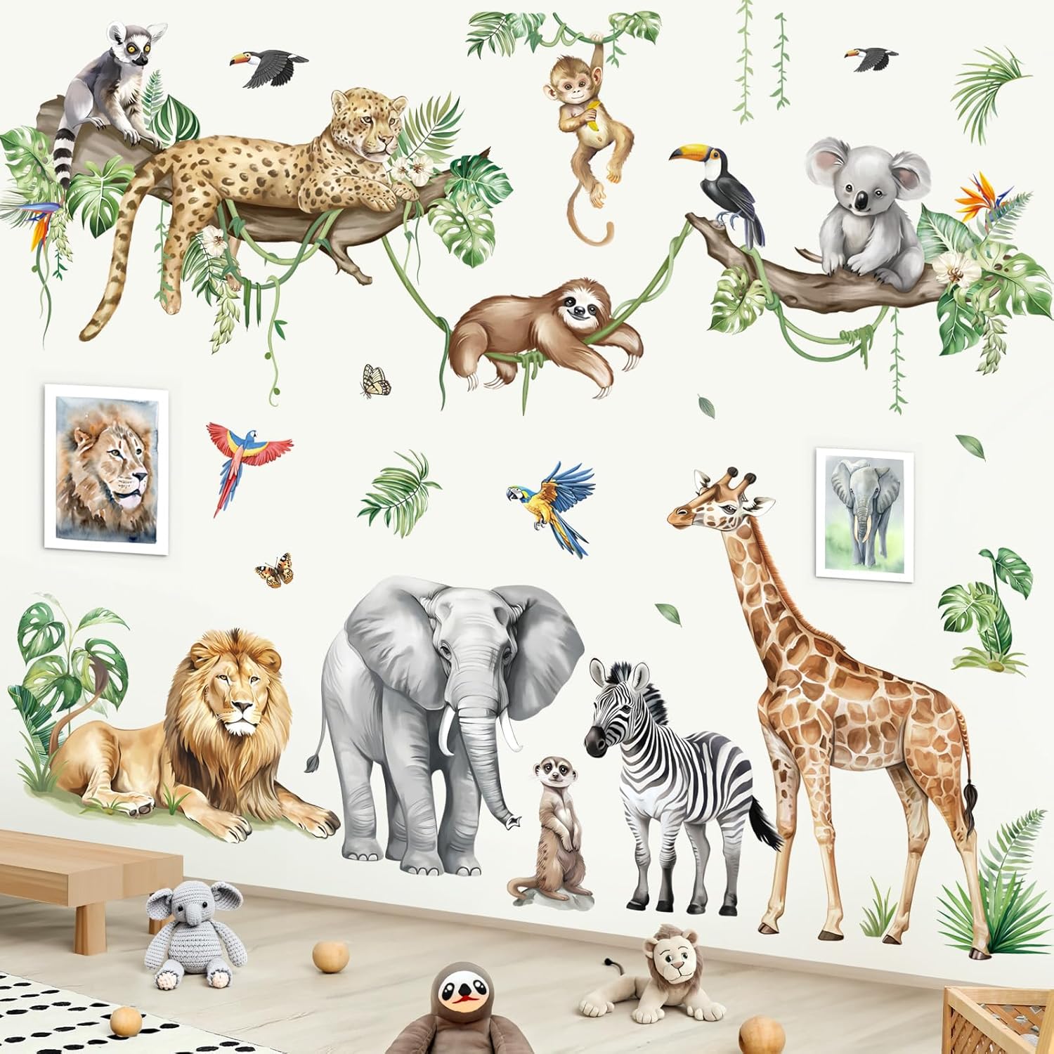decalmile Large Safari Animals Wall Stickers for Kids Room and Baby Nursery