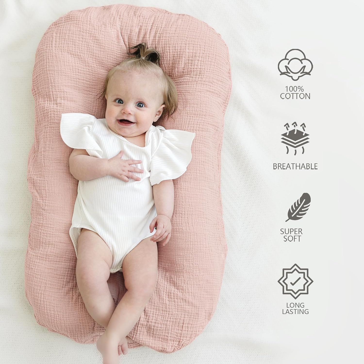 MairMore Muslin Baby Lounger Cover Pack of 2 Pink Blossom
