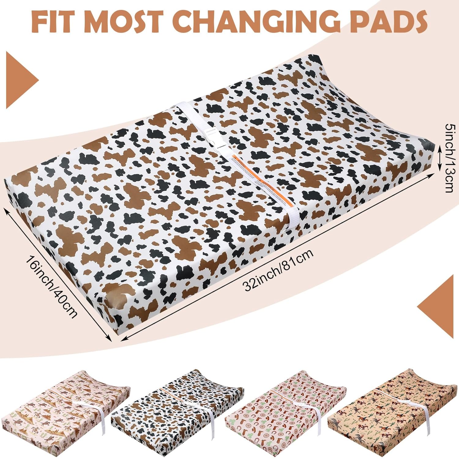 4 Pcs Western Pattern Baby Changing Pad Covers for Boys and Girls