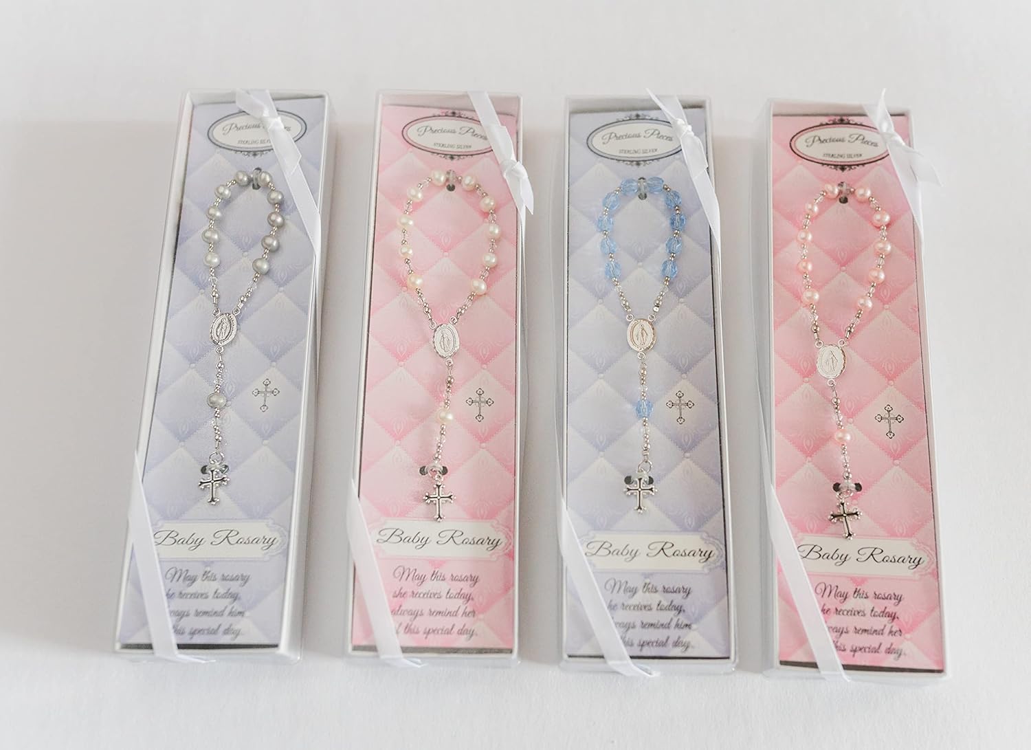 Precious Pieces Baptism Baby Rosary with Pearls and Crystals