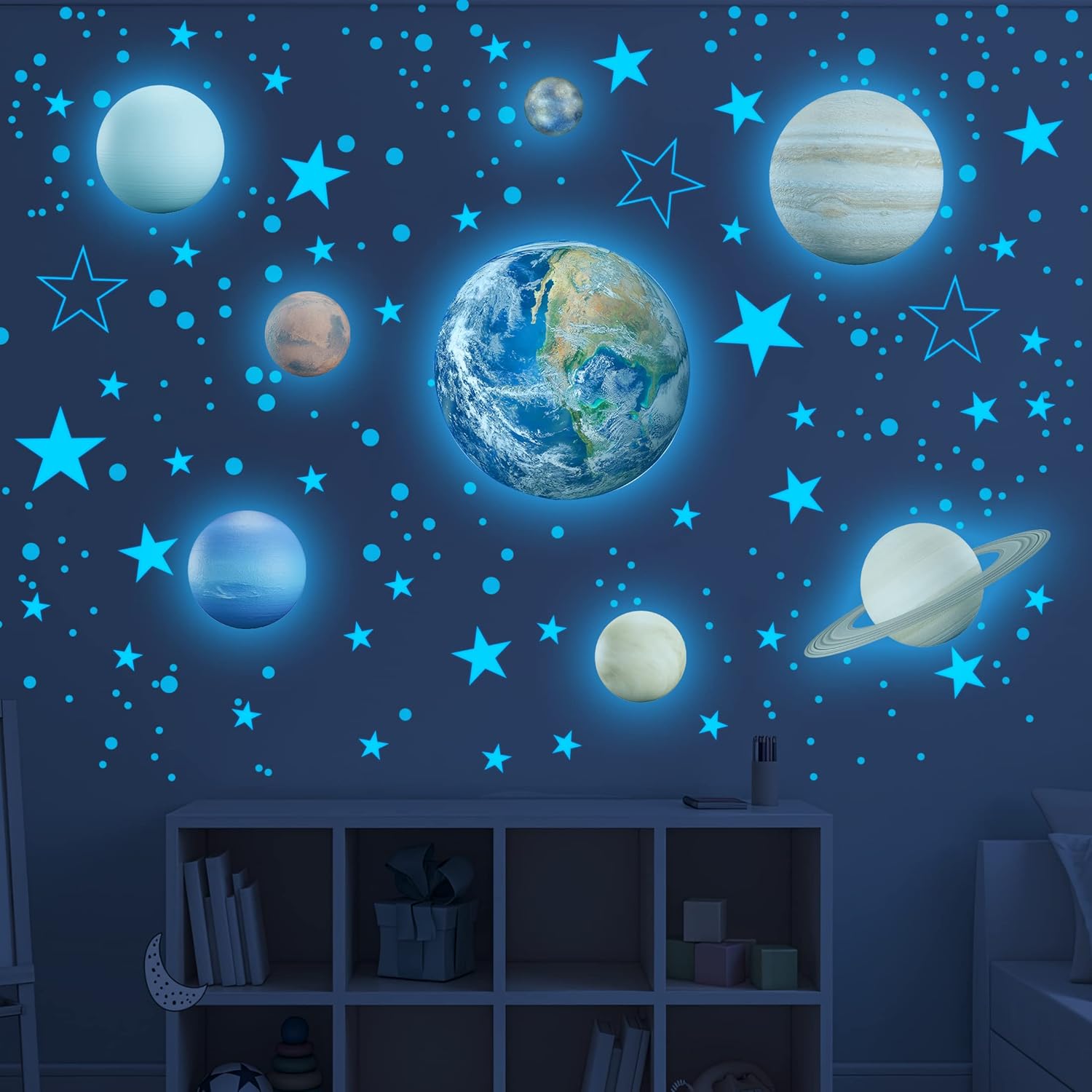 Glow in The Dark Stars Solar System Wall Decals for Kids Room
