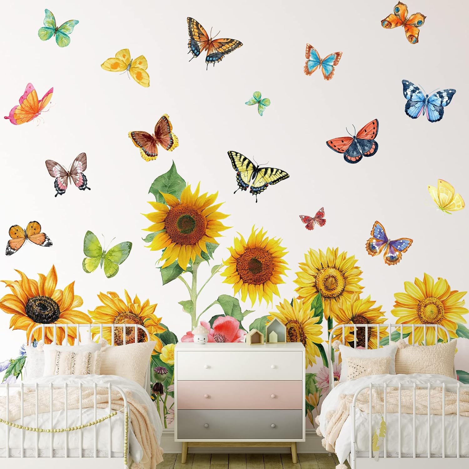 2 Sheets Flowers Wall Decals for Girls Bedroom Decor