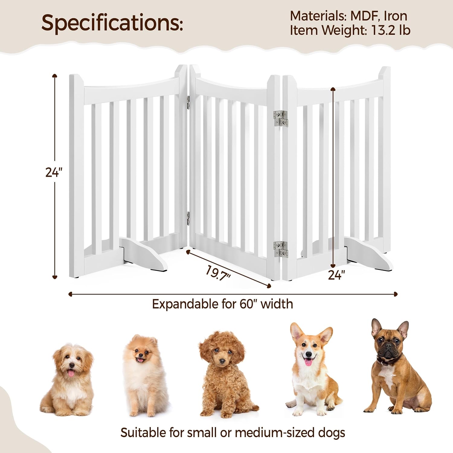 Yaheetech 24 Inch Pet Gate White Wooden 3 Panels