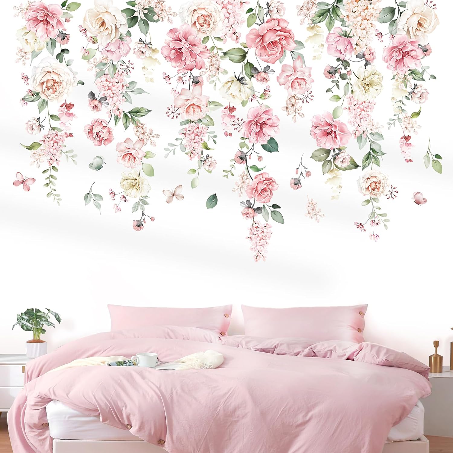 Wondever Large Pink Flowers Wall Stickers for Baby Nursery