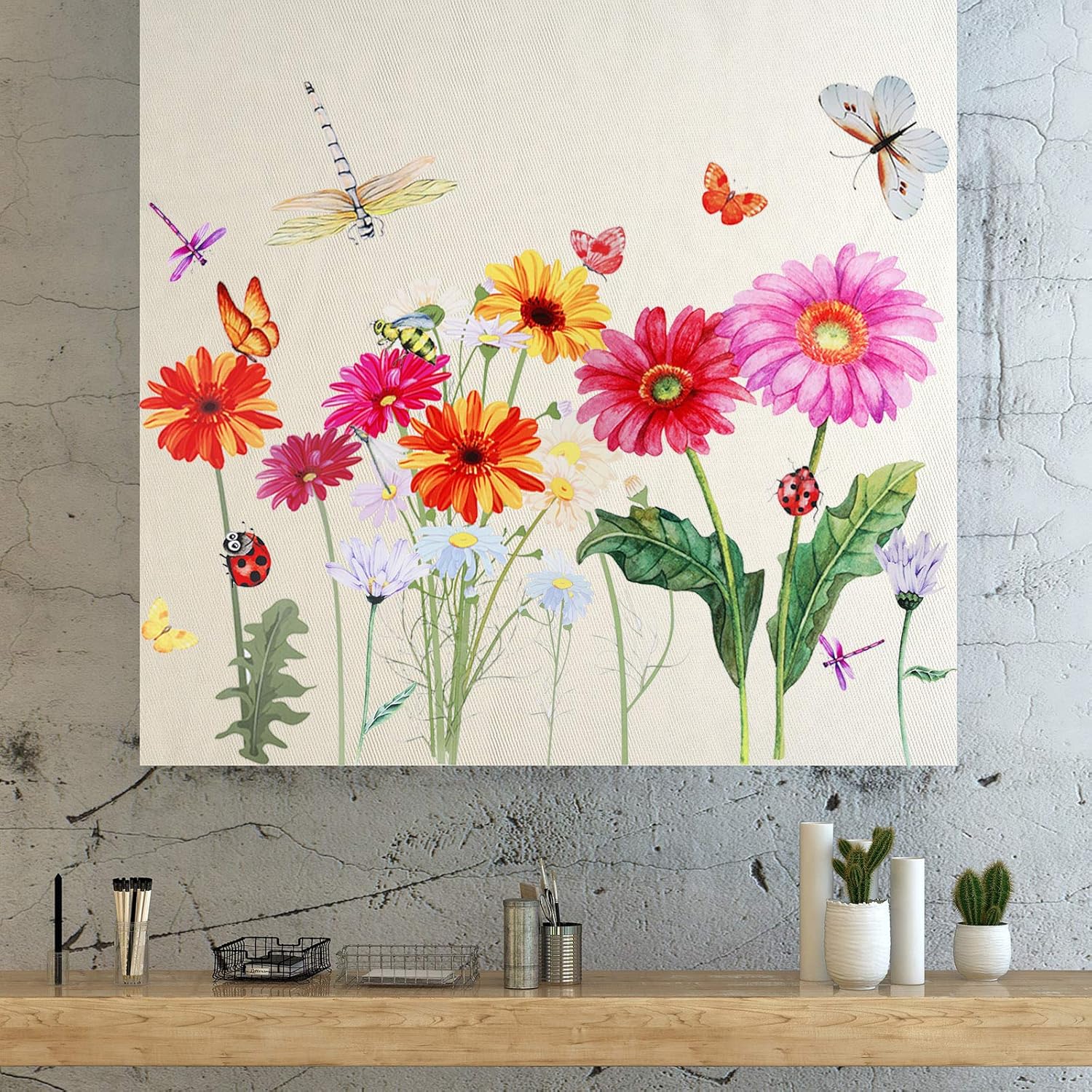 Zonon 64 Pcs Flower Butterfly Wall Decals Peel and Stick Art for Home Decor