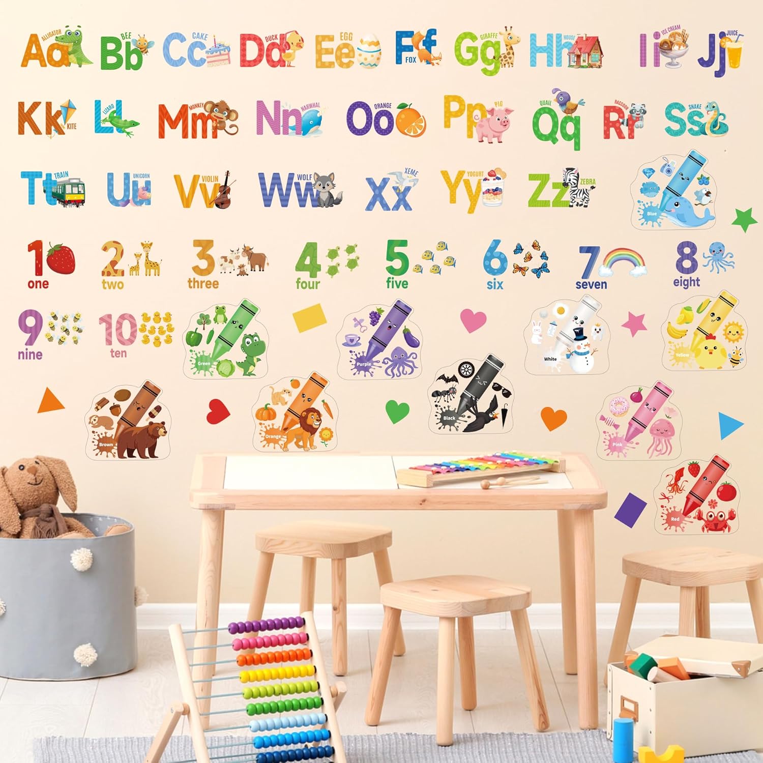 Alphabet Numbers Wall Decals for Kids Room Decor