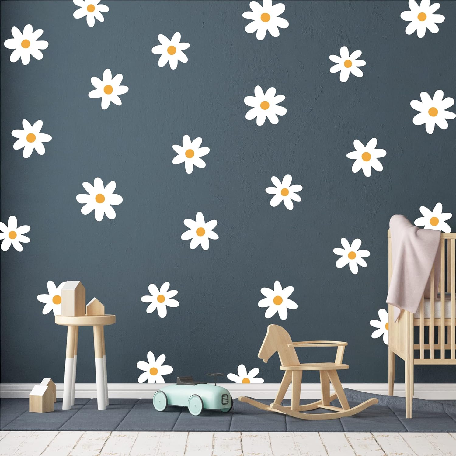 Flower Vinyl Daisy Wall Decals Peel and Stick for Nursery and Living Room