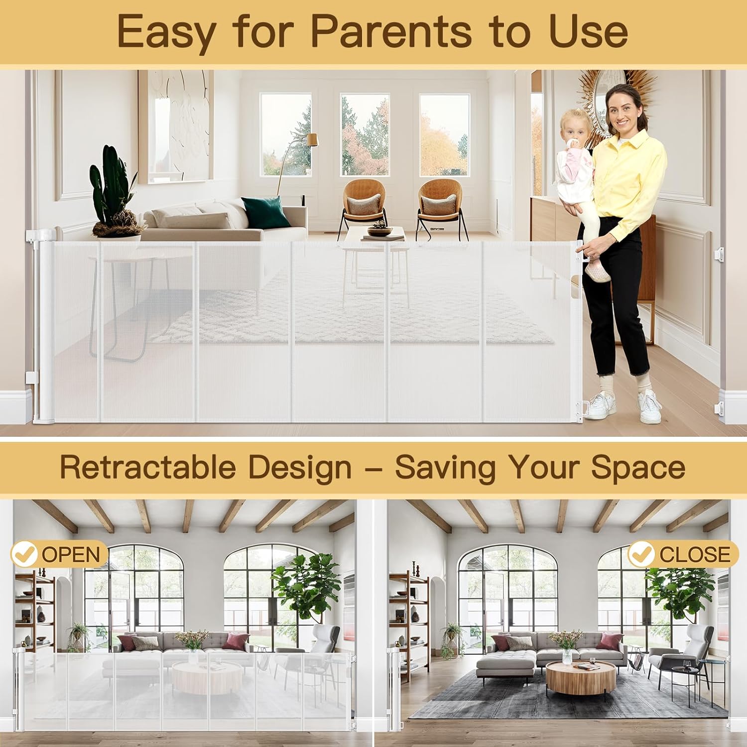Reinforced Retractable Baby Gate 120 Inch Extra Wide