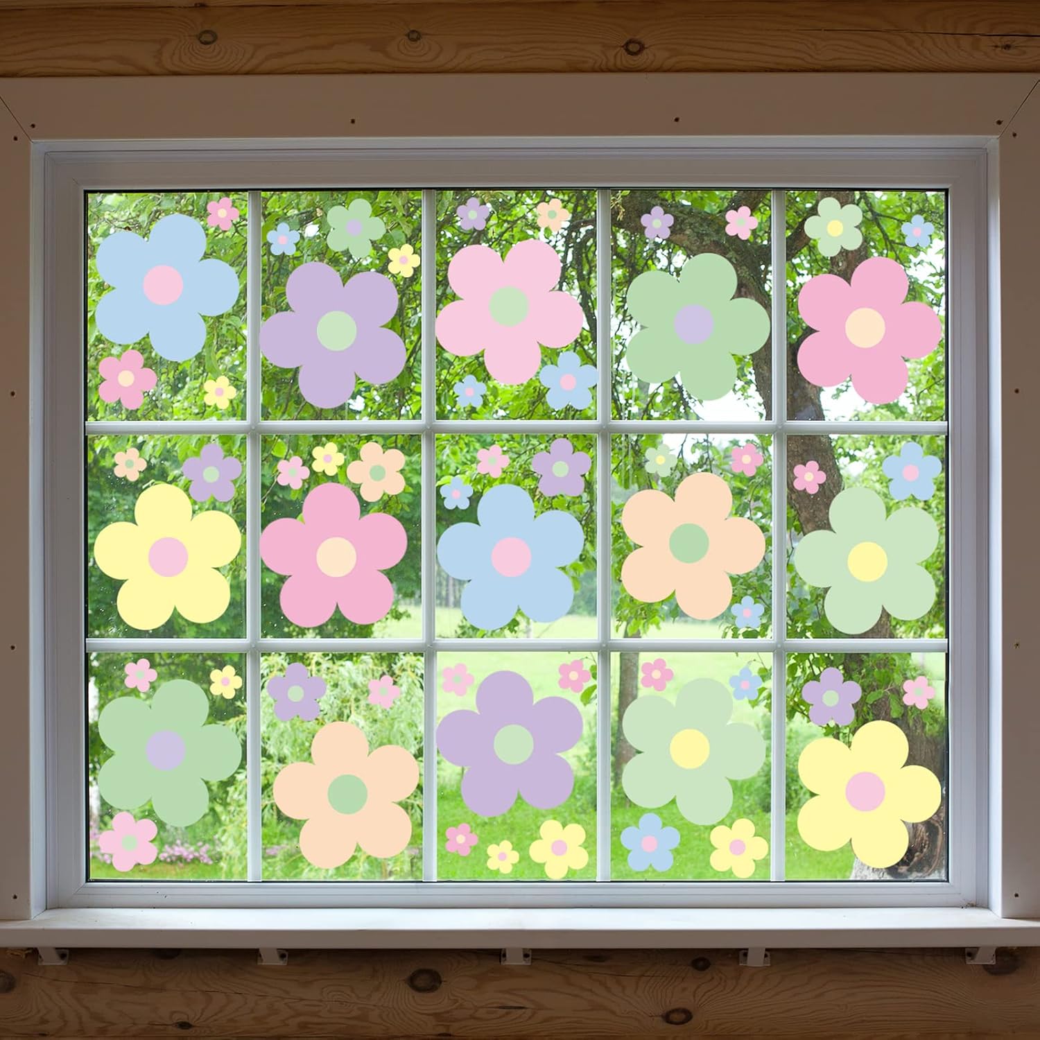 Hotop 128 Pcs Danish Pastel Flower Wall Sticker Decal