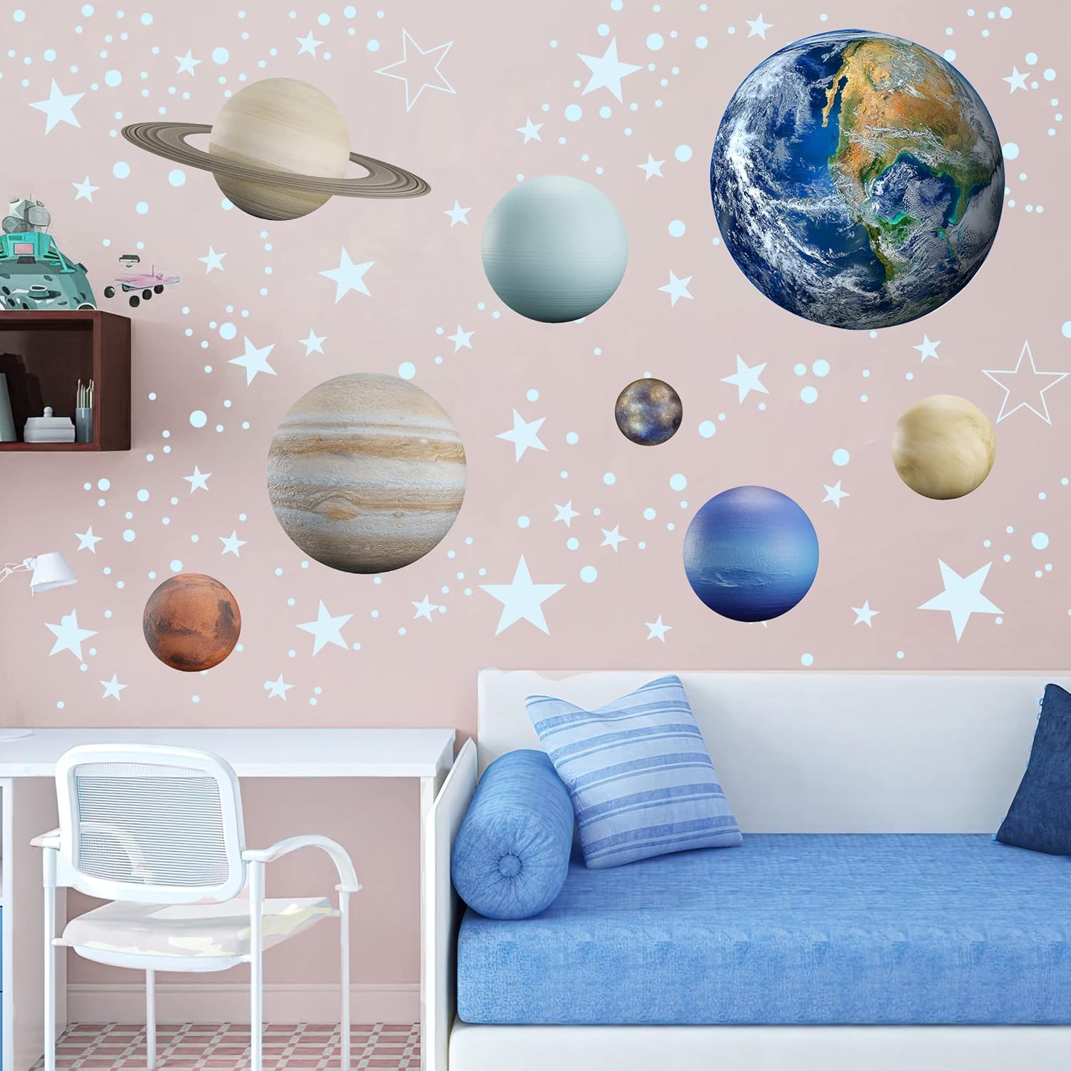 Glow in The Dark Stars Solar System Wall Decals for Kids Room