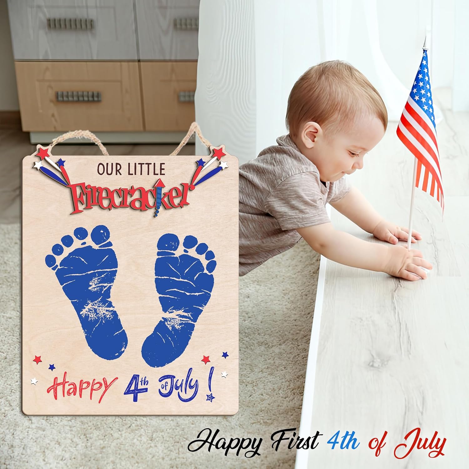Our Little Firecracker 4th of July Footprint Decor Sign