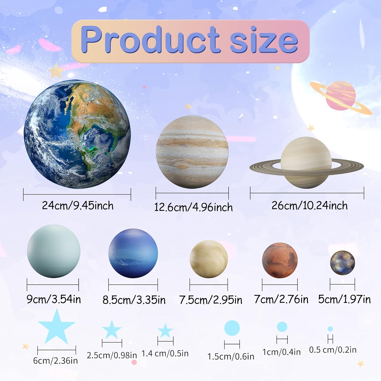 Glow in The Dark Stars Solar System Wall Decals for Kids Room