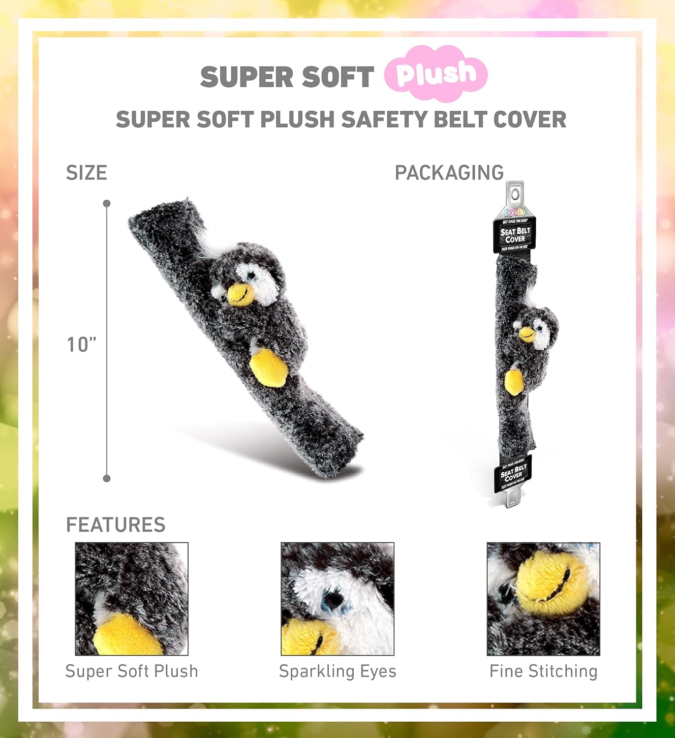 DolliBu Black Penguin Plush Car Seatbelt Cover