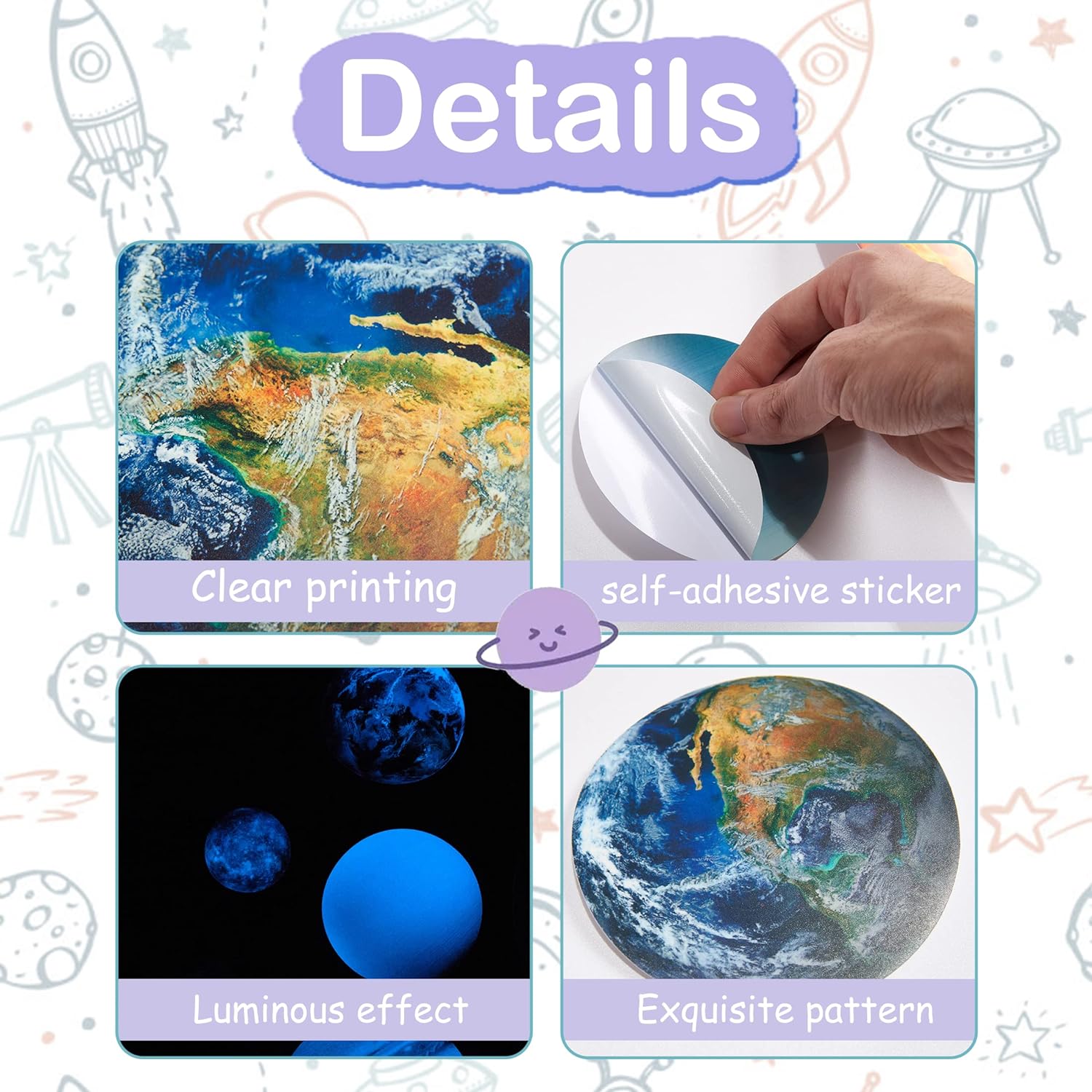 Glow in The Dark Stars Solar System Wall Decals for Kids Room