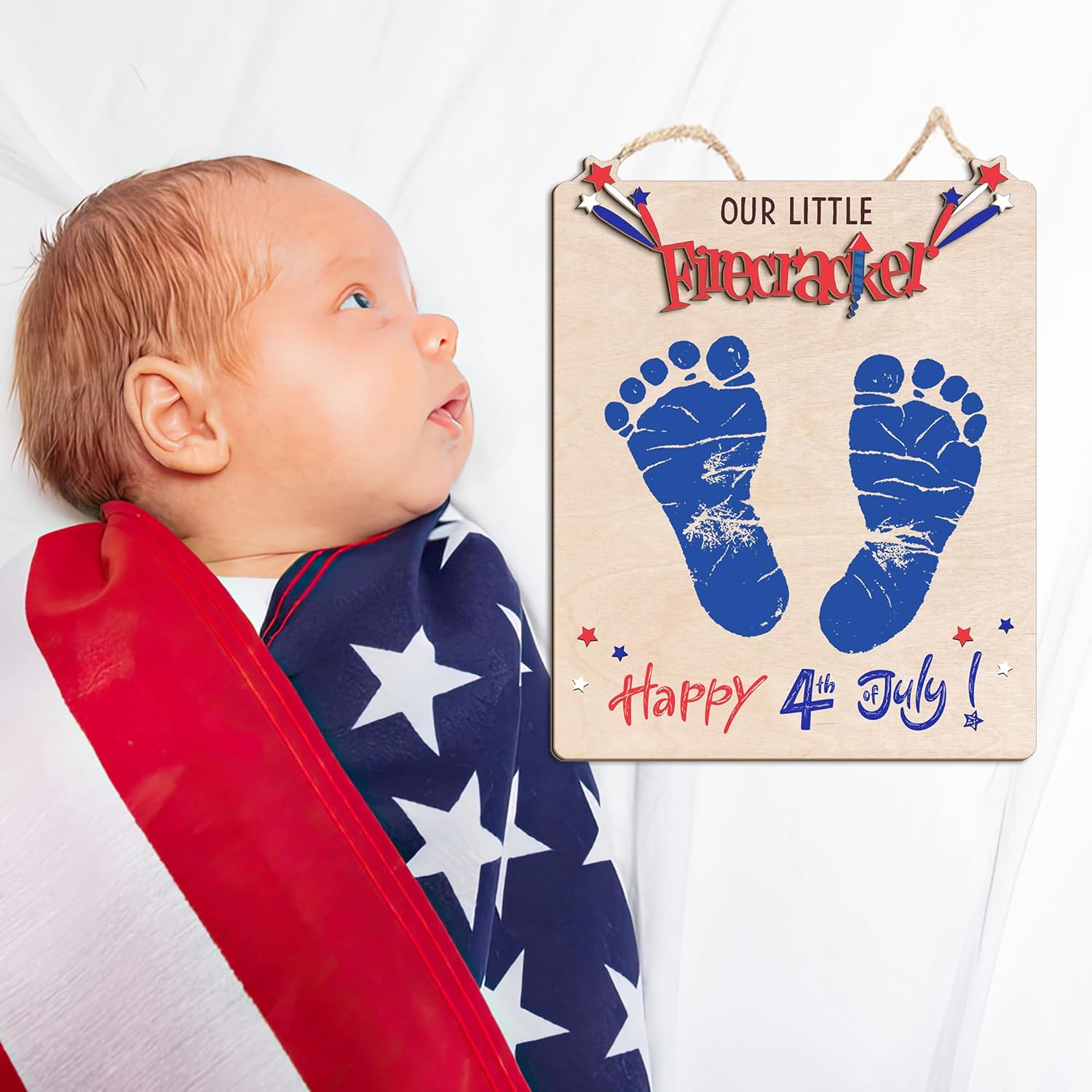 Our Little Firecracker 4th of July Footprint Decor Sign